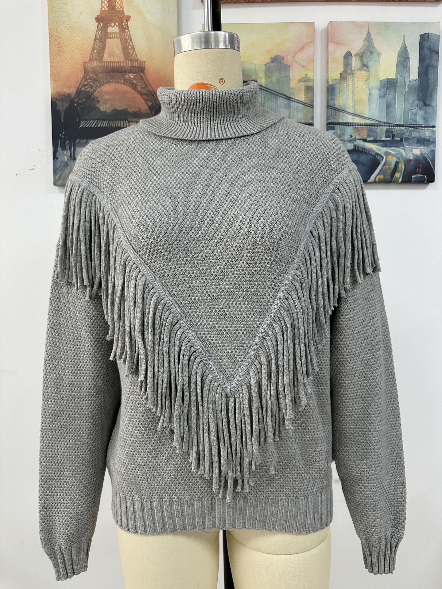 loose fitting tassel knitwear turtleneck sweater loose fitting tassel knitwear turtleneck sweater