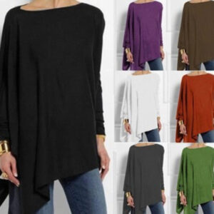 women's long sleeve irregular solid color pullover t shirt tops