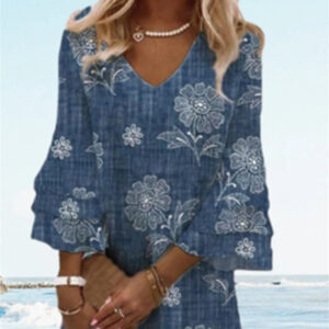 women's temperament printed short sleeve dresses