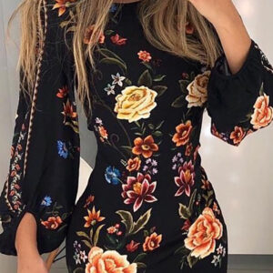 printed long sleeve dress