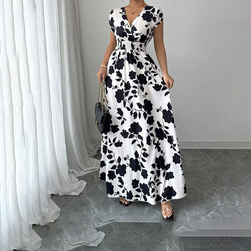women's wrap v neck short sleeve empire elastic waist summer casual elegant maxi long dresses women's wrap v neck short sleeve empire elastic waist summer casual elegant maxi long dresses