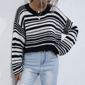base knitwear short striped sweater women